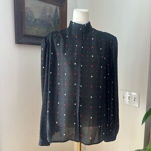 Vintage Chaus Sheer Black Button-Front Blouse